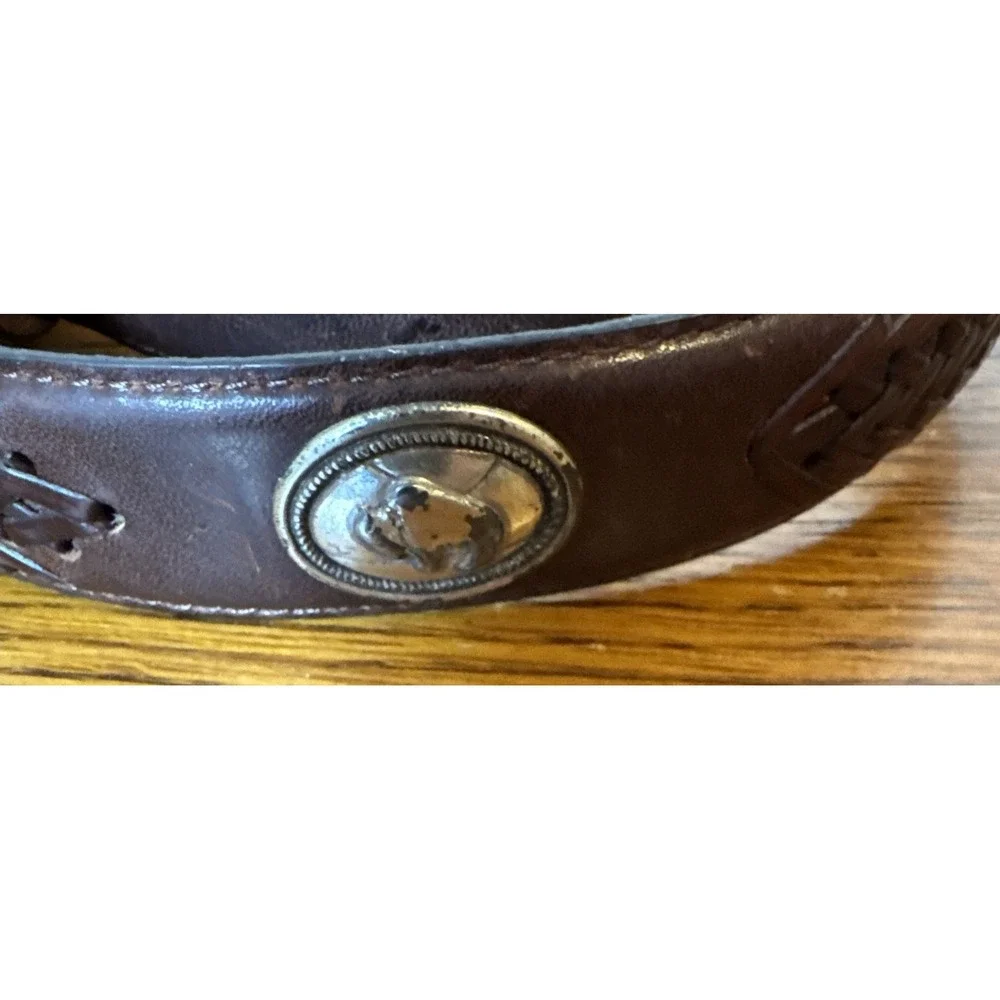 Leather Belt Size 34 MB3022 Brn Buffalo Conchos Basket Weave